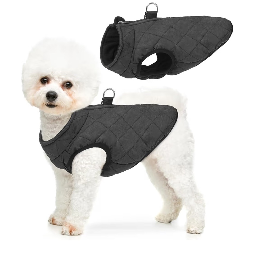 Quilted Dog Harness Vest Jacket - Black
